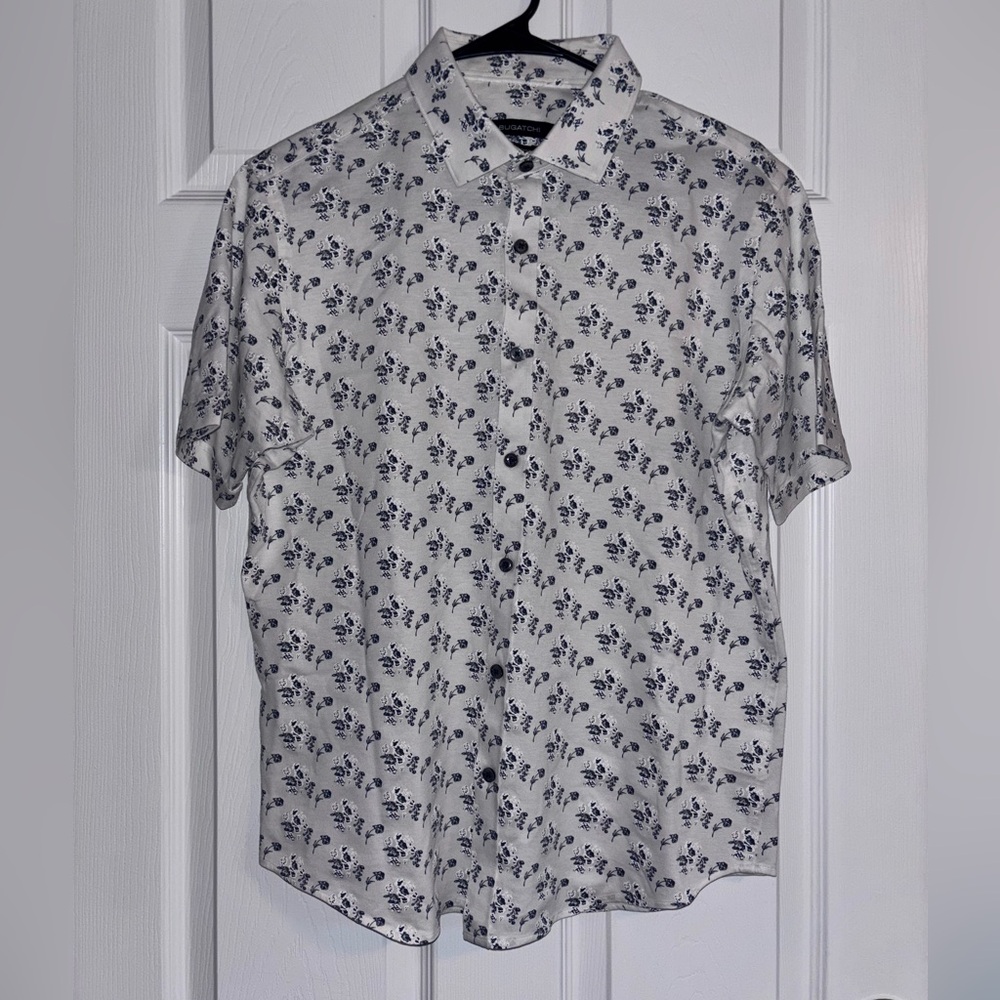 Bugatchi Floral Button Down Shirt Men’s Medium Short Sleeve Stretch Cotton